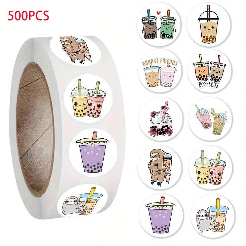 500 Pieces Pearl Milk Tea Cartoon Stickers